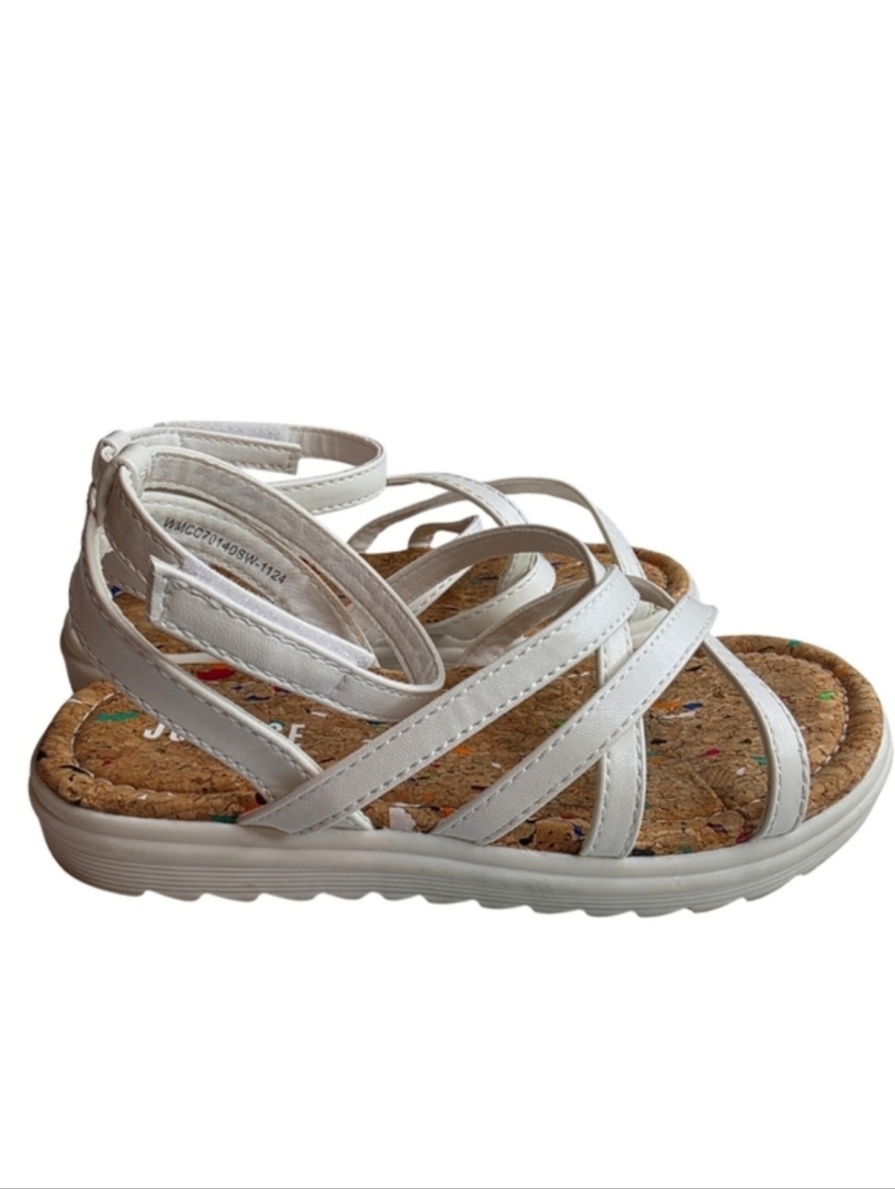 Justice Size 1 Little Girl's Strappy Sandal White Velcro LIKE NEW 2799-L